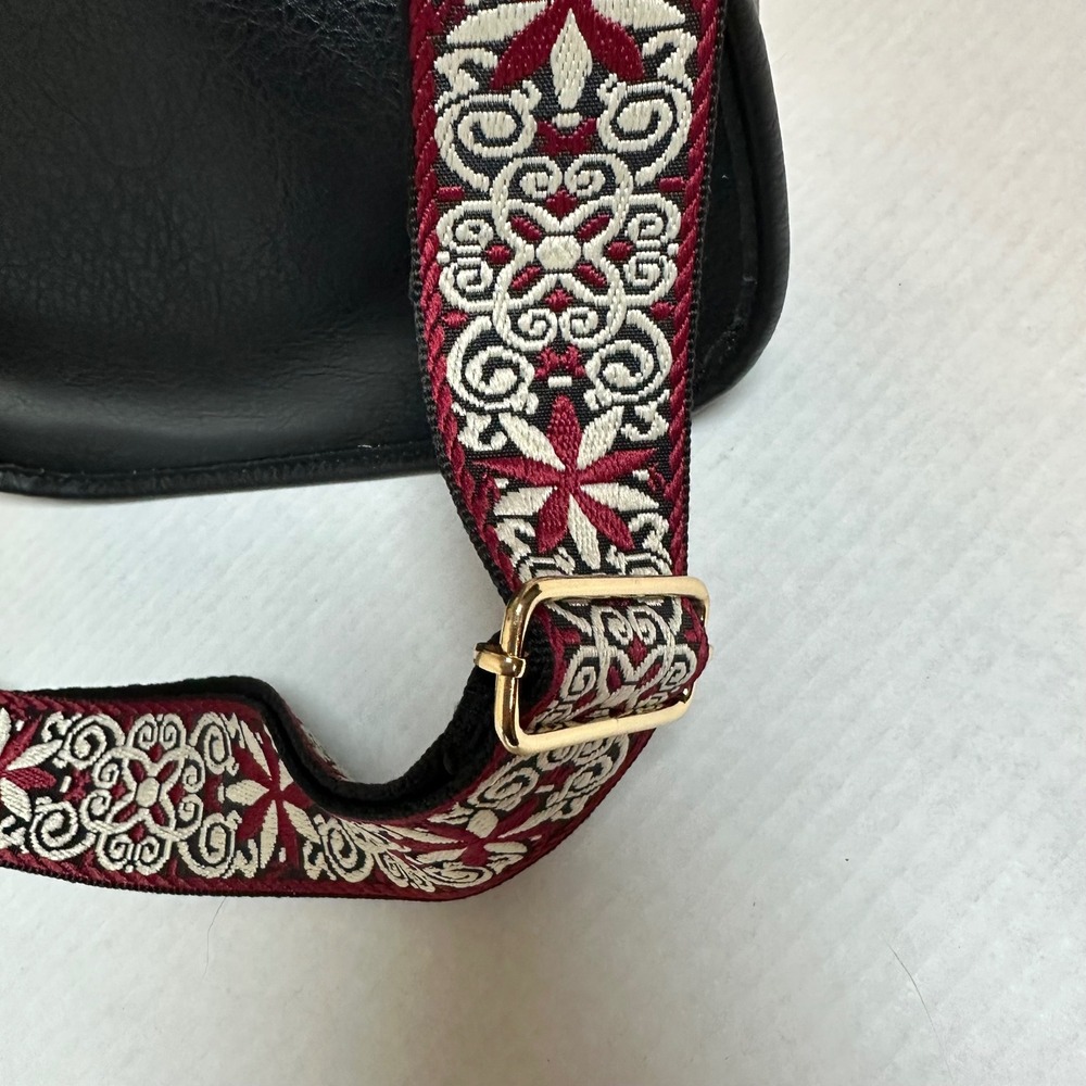 Le Miel Black Vegan Leather Crossbody Messenger Bag Embroidered Guitar Strap NEW - Picture 7 of 15